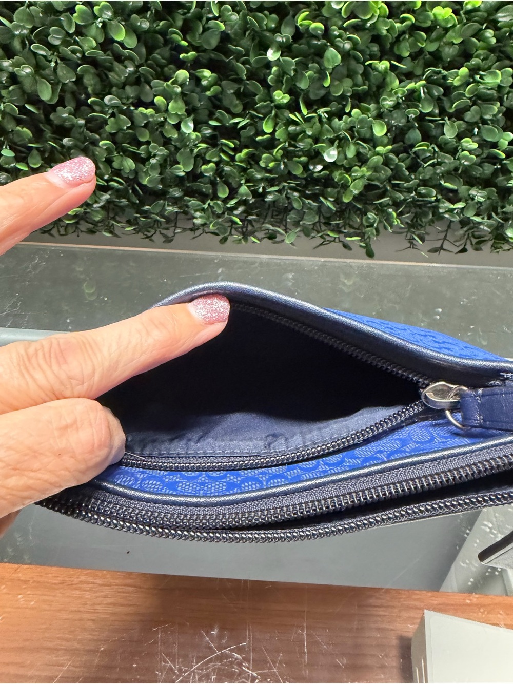 Coach Blue Signature Zip Wallet with Navy Trim - Picture 5 of 5
